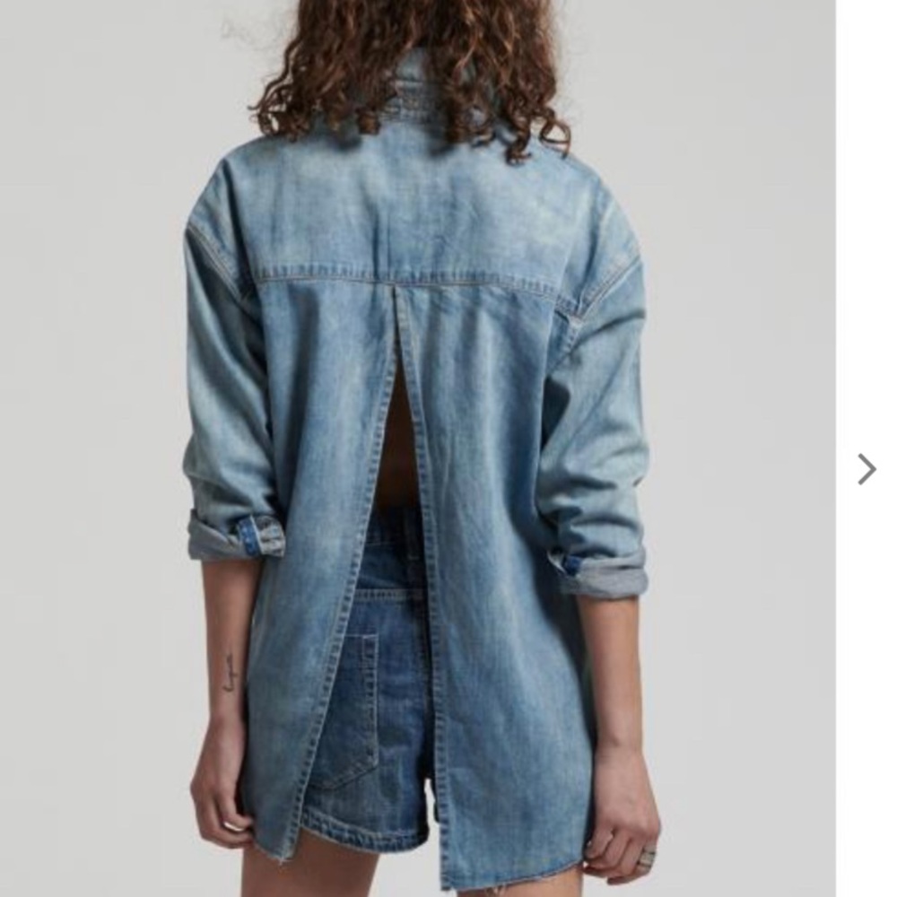 One Teaspoon denim button up with split back.